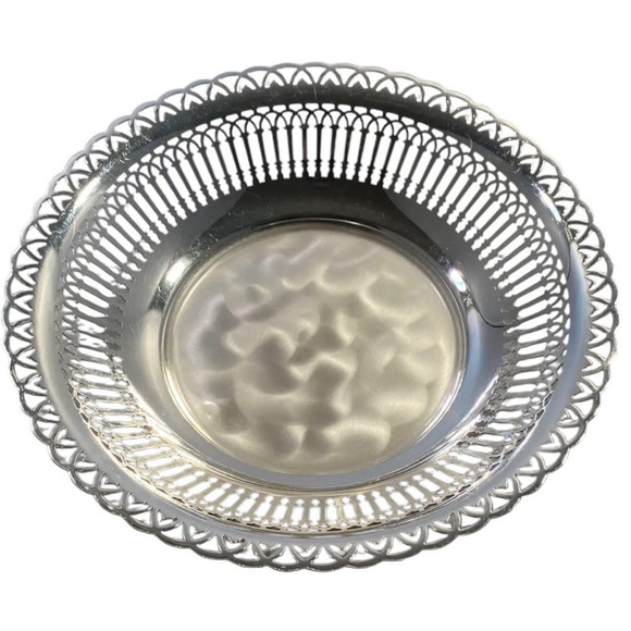 Vintage German Reticulated Round Bowl W M F Ikora Silver EP on Brass 3-Footed - Picture 3 of 9